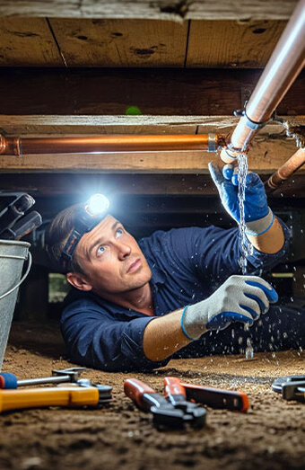 Plumber Fixing Leaking Copper Pipe